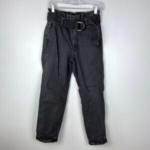 Express Super High Rise Paper Bag Tie Waist‎ Jean Belt Faded Black Gray Size 8R